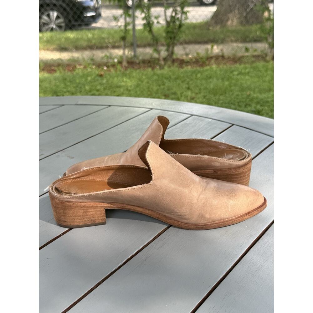 Frye Ray Leather Mules Womens Size 9.5 M Tan Natural Slip On Clogs Flat Shoes - Picture 6 of 13